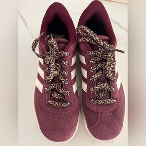 Adidas Women's Maroon Sneakers with Leopard Print Laces